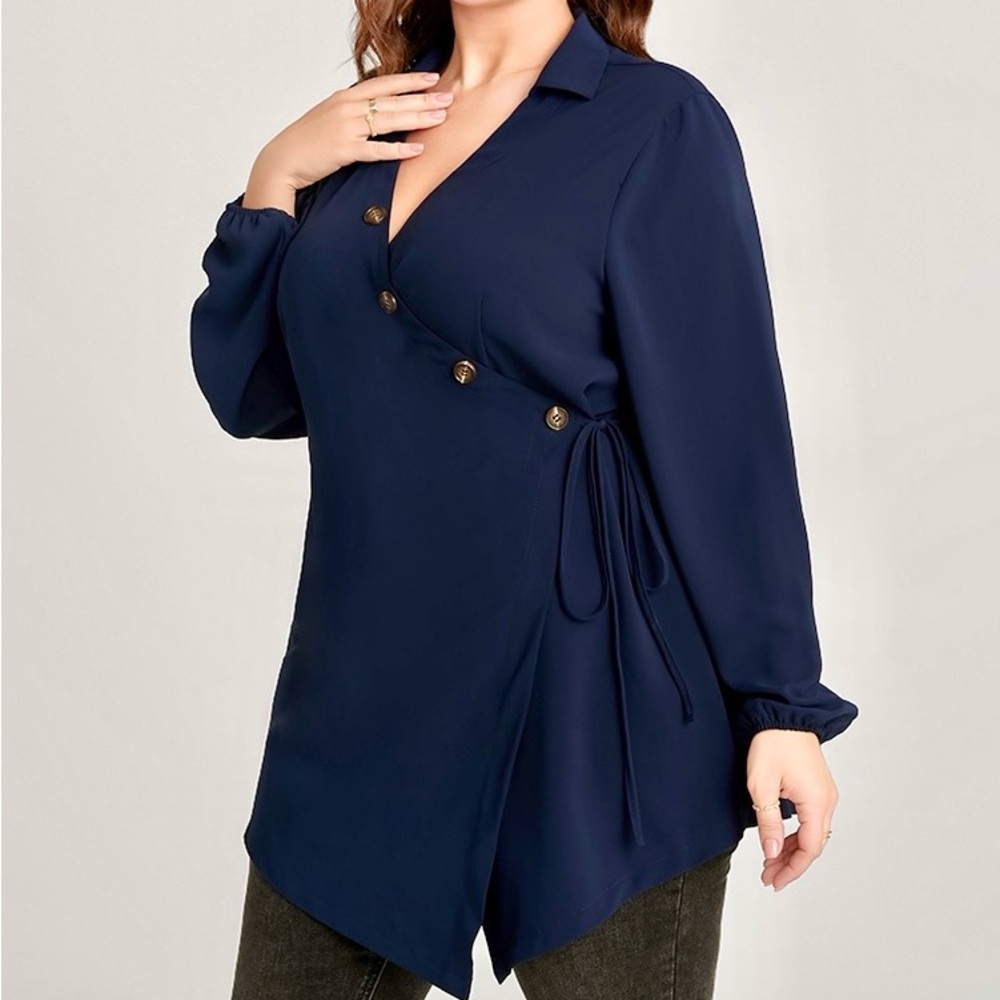 BloomChic Navy Button Detail Wrap Blouse Plus Sizes 5X 6X - Picture 1 of 8